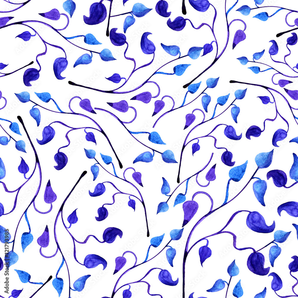 hand painted watercolor blue leaves seamless floral pattern Stock Photo ...