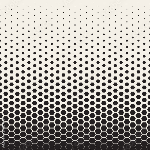 Vector Seamless Black and White Transition Halftone Hexagonal Grid Pattern