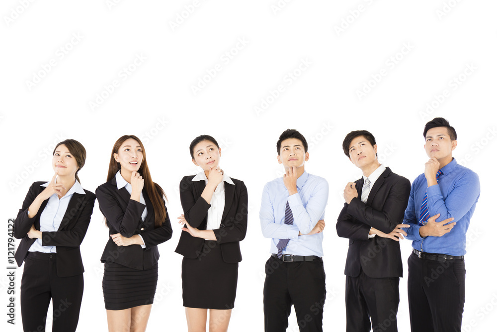Business group thinking and looking up