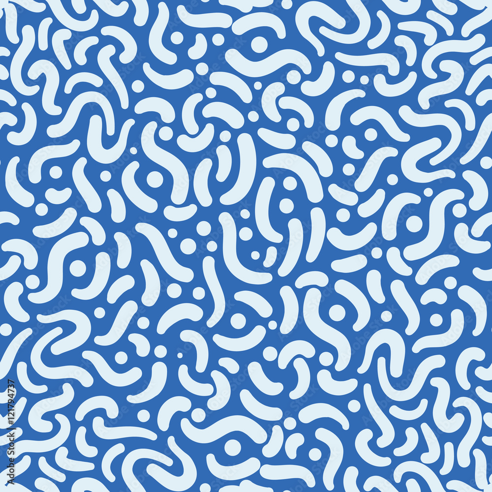 Swirls on blue, abstract seamless pattern