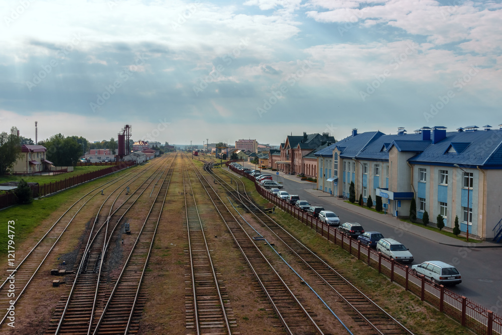 Railroad tracks near the station building of Lida sity