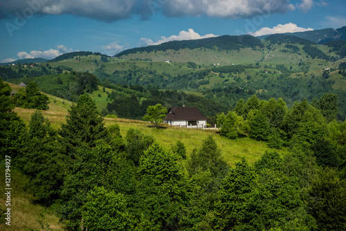 Aerial view from the road in Carpathian Mountains in Transylvania