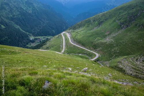hairpin turns of Transfagarasan Road in southern section of Carpathian Mountains in Romania