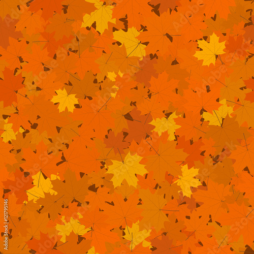 Autumn Seamless Background, Fallen Yellow and Orange Maple Leaves, Vector Illustration
