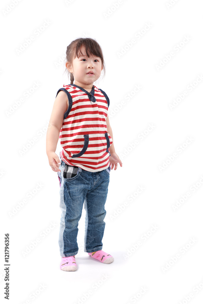 Happy asian little girl on white background Happy asian little girl on white background