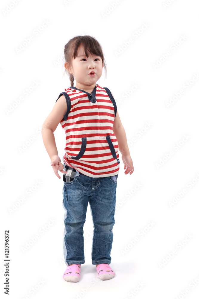 Happy asian little girl on white background Happy asian little girl on white background