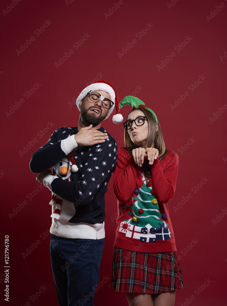 Nerd couple in Christmas time