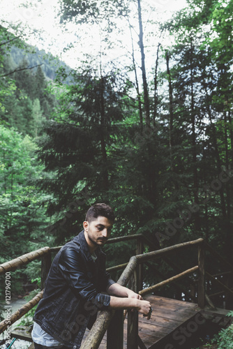 Man with black jacket on a ...