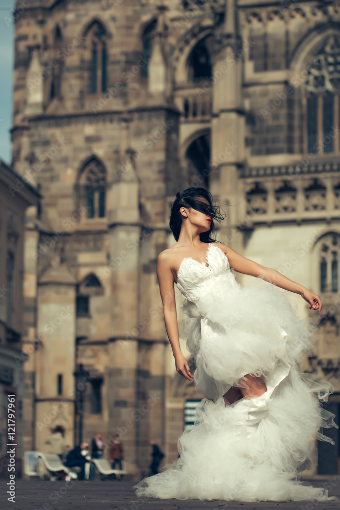 Obraz premium wedding sexy woman near caste on palace outdoor