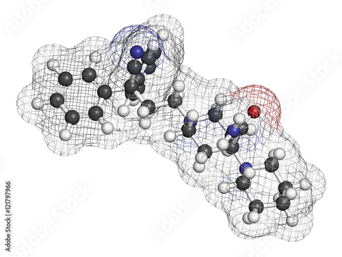 Piritramide opioid analgetic drug molecule. 3D rendering. 