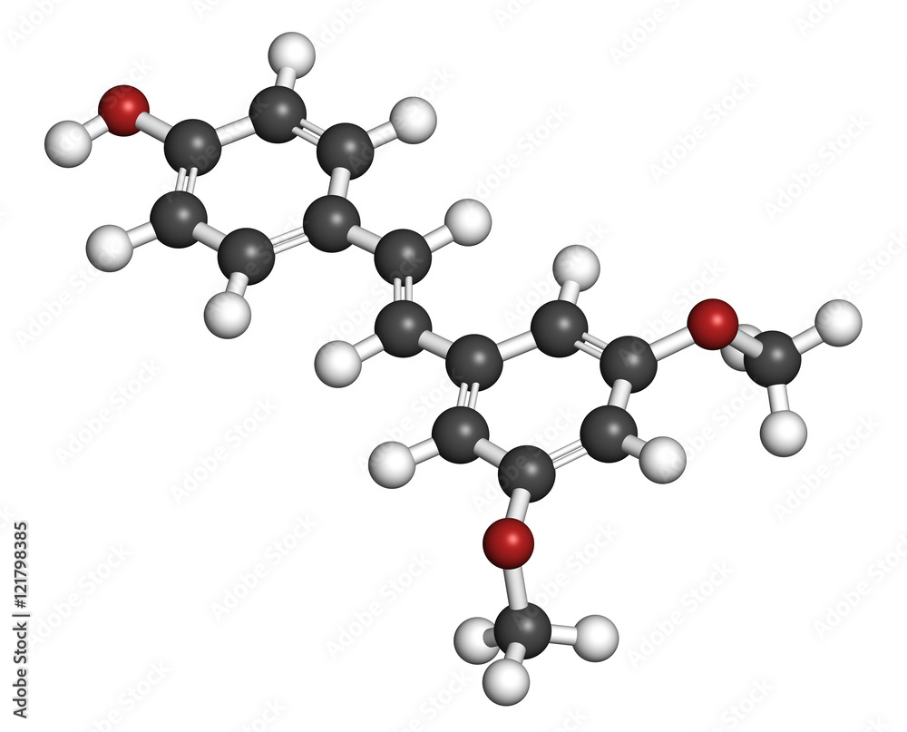 Pterostilbene 3D rendering. Pterostilbene 3D rendering.