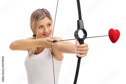 Girl aiming with a bow and a love arrow