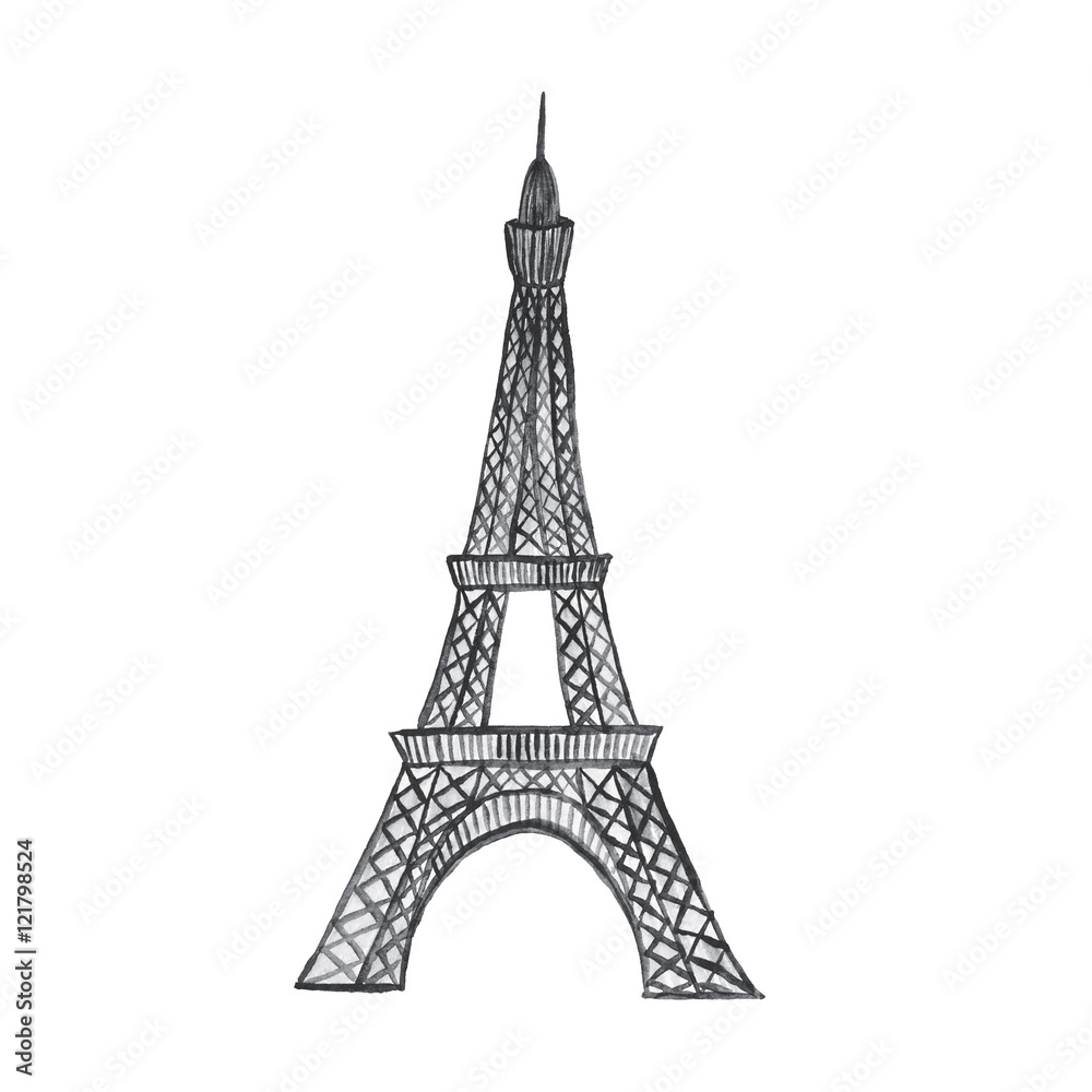 Eiffel Tower Paris Fashion Illustration Beauty Cosmetic Girls watercolor Hand-painted Isolated Black Style
