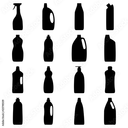 Set of bottle silhouettes of cleaning products