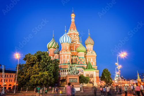 St Basil's cathedral on Red Square at night, Moscow, Russia