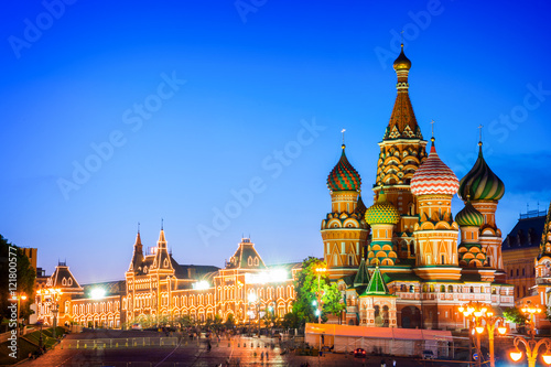 St Basil's cathedral on Red Square at night, Moscow, Russia