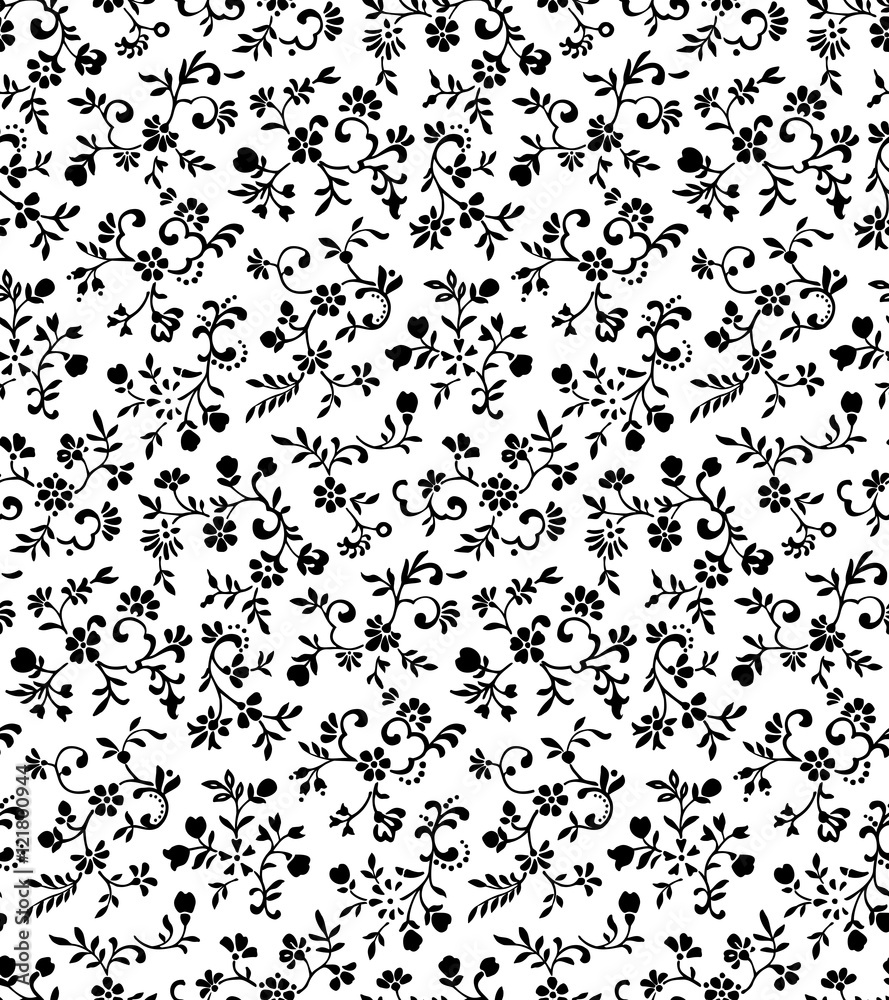 Vintage floral seamless pattern with tiny flowers in black and white