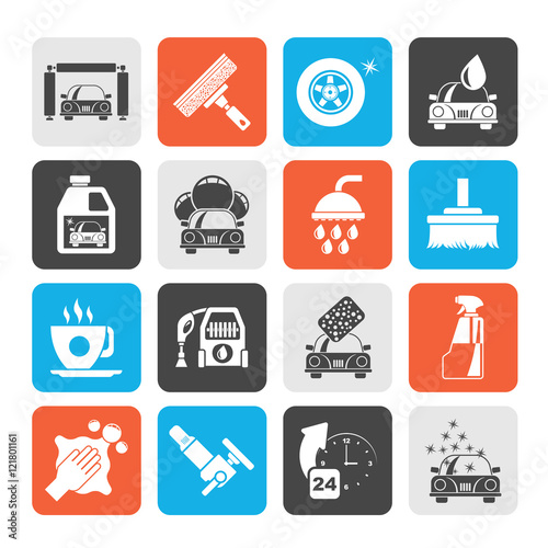 Professional car wash objects and icons - vector icon set