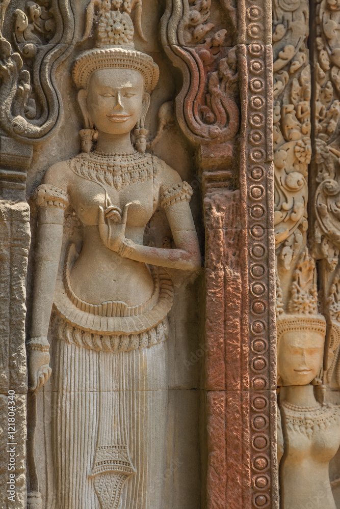 Naklejka premium Ancient Khmer carving of Krishna, Angkor, Cambodia