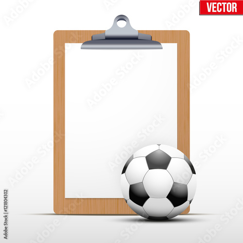 Coaching blank clipboard and football ball. Editable Vector illustration Isolated on white background.