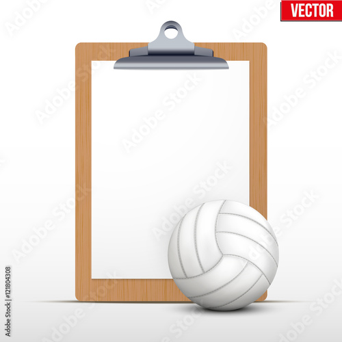 Coaching blank clipboard and volleyball ball. Editable Vector illustration Isolated on white background.