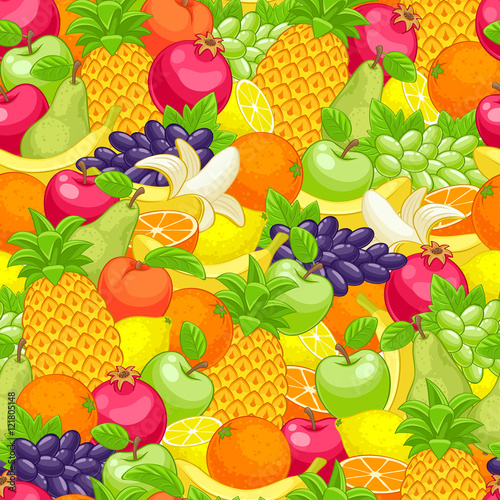 Fototapeta Naklejka Na Ścianę i Meble -  Assorted fruits background vector illustration.
