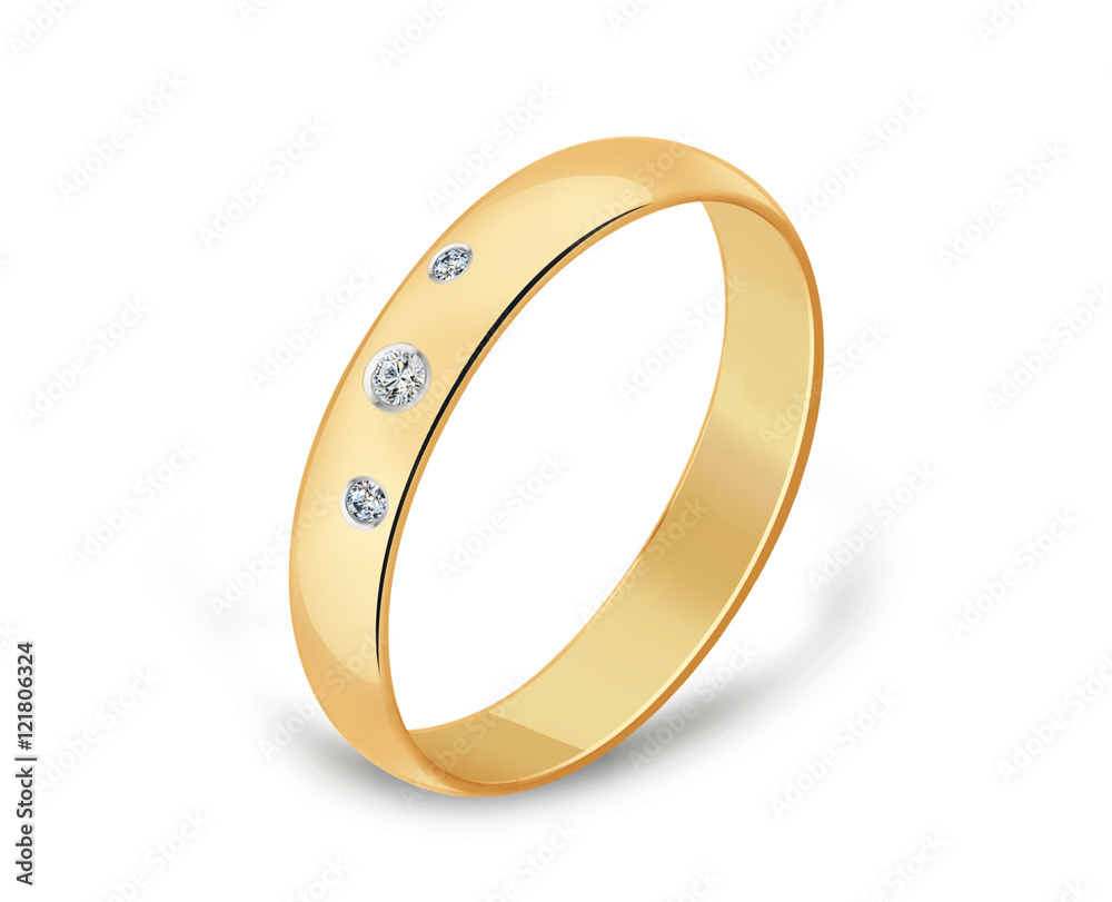 Wedding ring with a diamond, 3D illustration