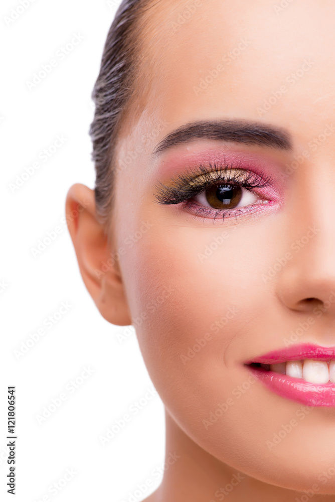 Beautiful woman in make up concept isolated on white Beautiful woman in make up concept isolated on white