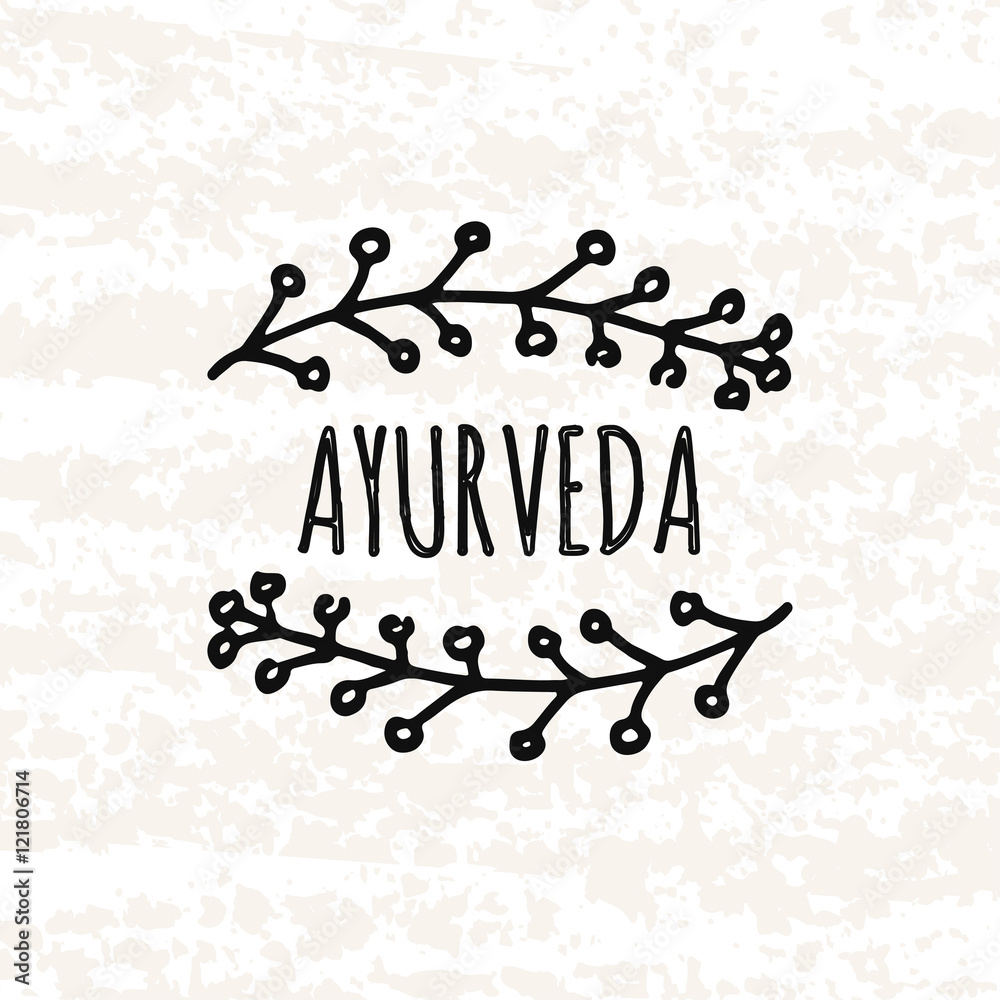 Logo in the style of hand drawn. Hand drawn elements of decorative frame in Ayurveda. Sticker, badge or card for production in print and stores. Vector Logo in the style of hand drawn. Hand drawn elements of decorative frame in Ayurveda. Sticker, badge or card for production in print and stores. Vector