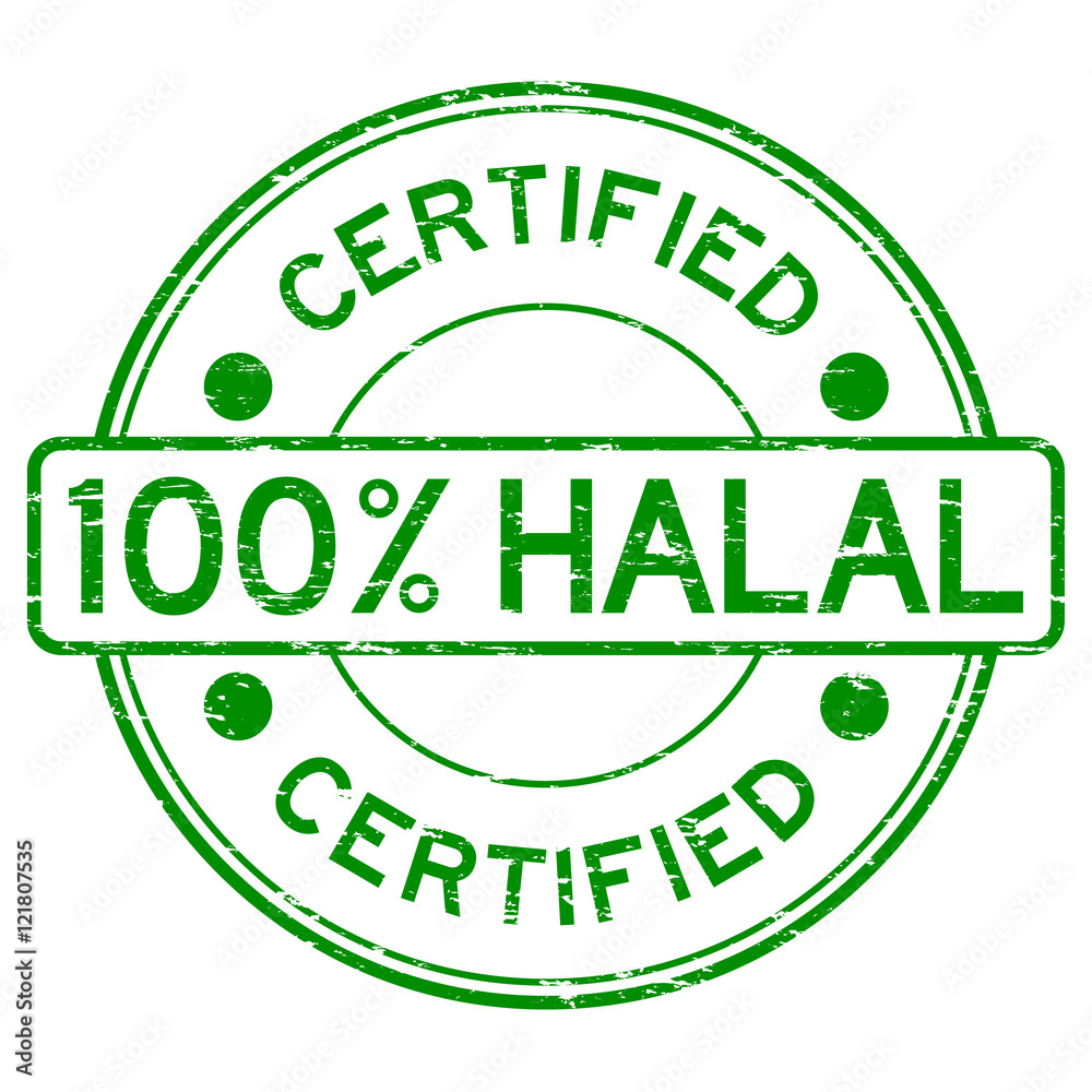 Grunge green 100 percent halal certified rubber stamp Stock Vector