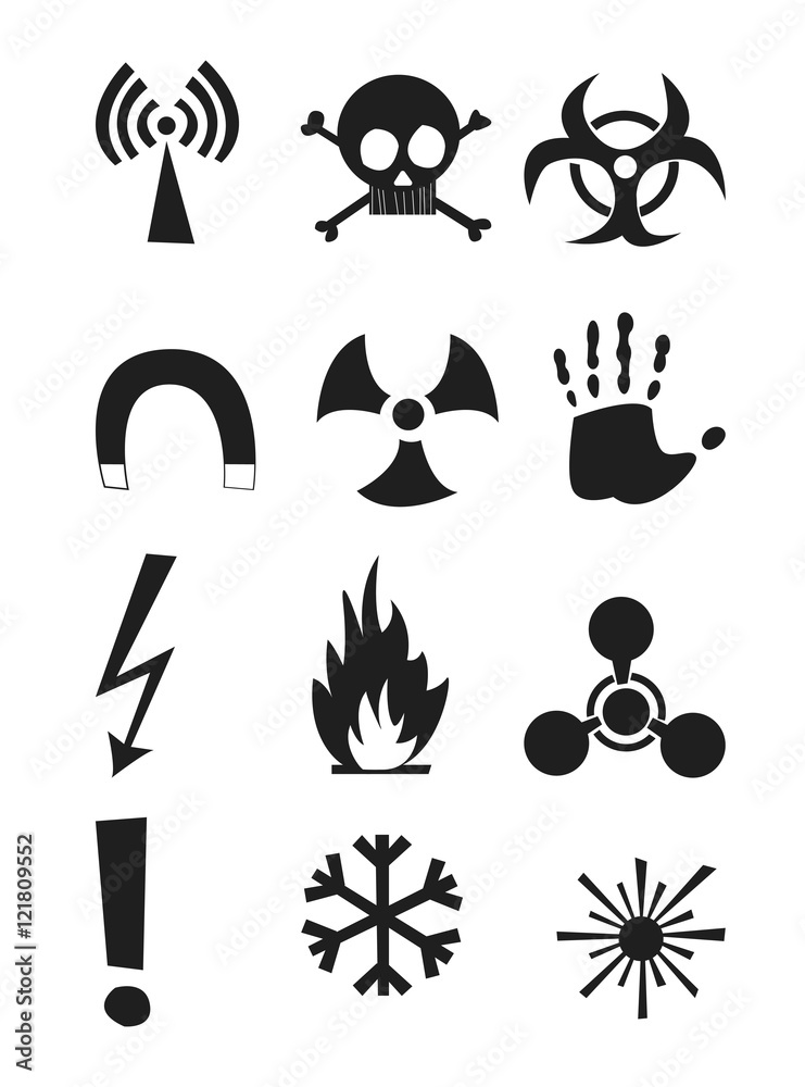 Signs of chemical effects on human, radiation, radiation and explosives. Icons. Vector Signs of chemical effects on human, radiation, radiation and explosives. Icons. Vector
