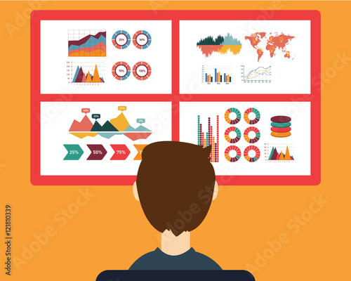 Analysis of information on the dashboard. Monitoring and statistics - vector illustration