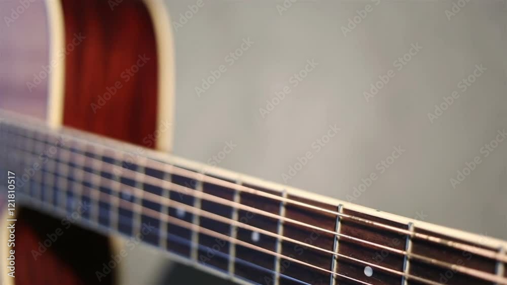 Close up view of acoustic guitar
