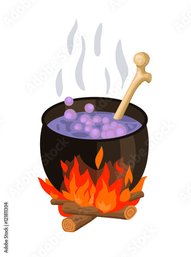 witch cauldron cartoon vector illustration