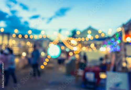 blur image of night festival on street blurred background with b