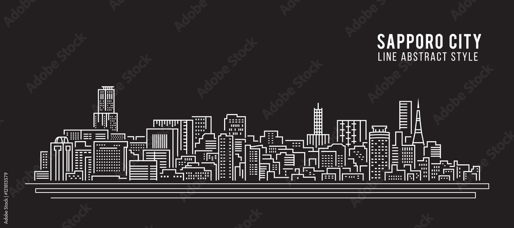 Cityscape Building Line art Vector Illustration design - Sapporo City