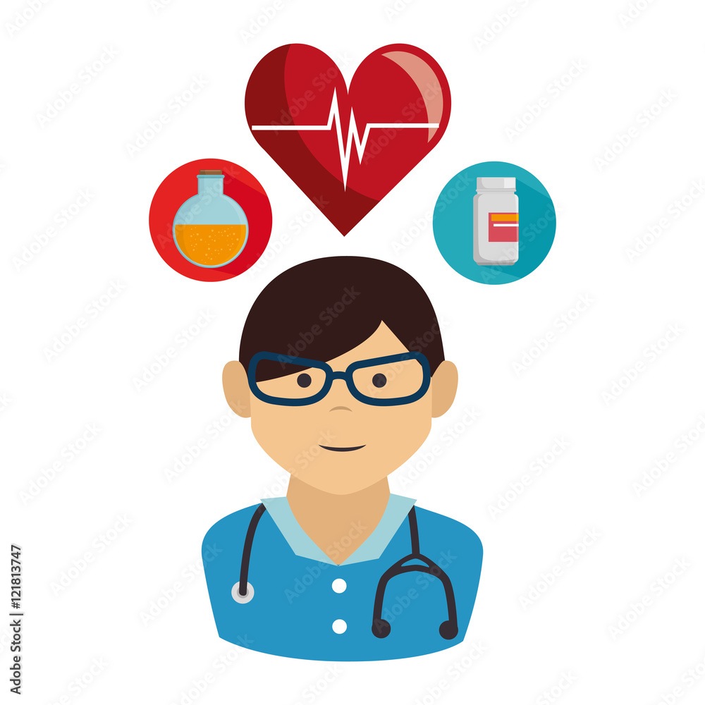 avatar medical man doctor with stethoscope and medicine icon set. vector illustration avatar medical man doctor with stethoscope and medicine icon set. vector illustration