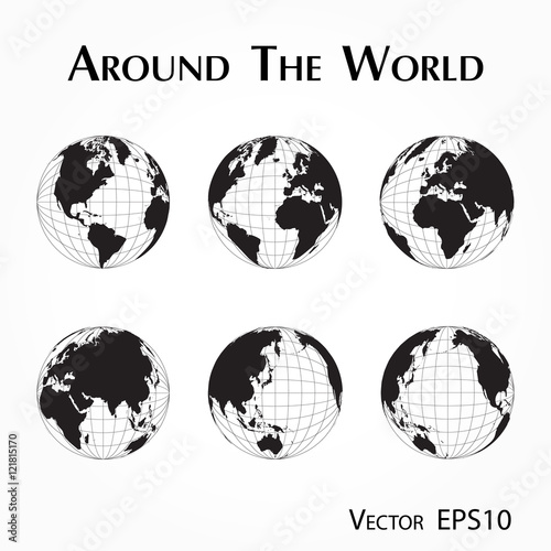 around the world ( outline of world map with latitude and longitude )