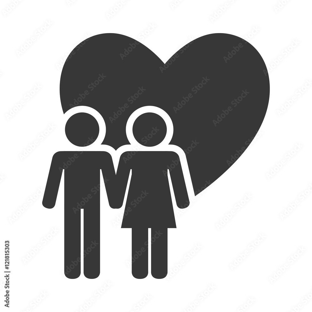 heart shape symbol with couple of woman and man icon silhouette. vector illustration heart shape symbol with couple of woman and man icon silhouette. vector illustration