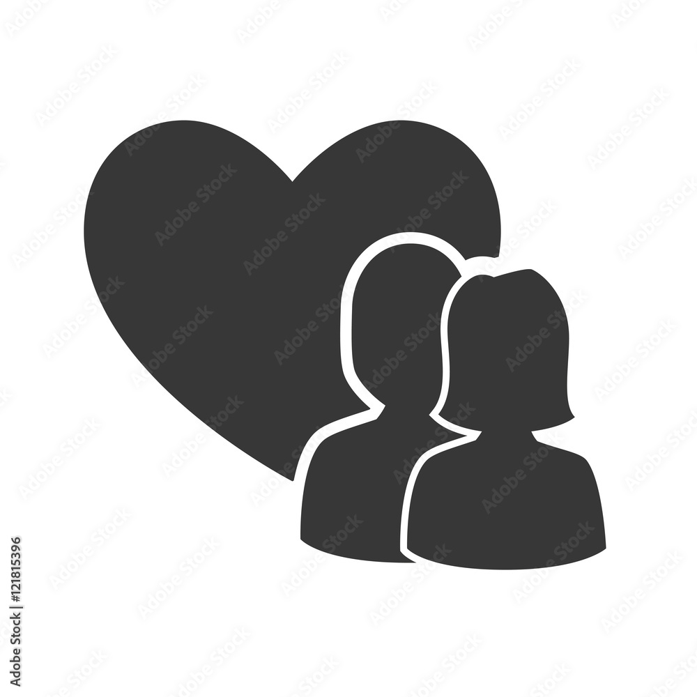 heart shape symbol with couple of woman and man icon silhouette. vector illustration heart shape symbol with couple of woman and man icon silhouette. vector illustration