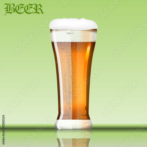 Digital vector glass of brown beer with bubbles and foam mockup, realistic flat style, isolated and ready for your design and logo