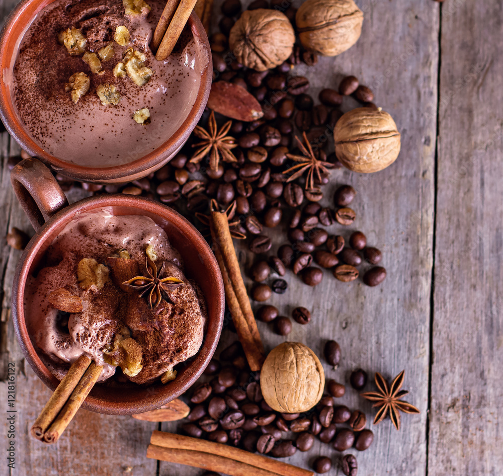 Chocolate and coffee ice cream with spices.