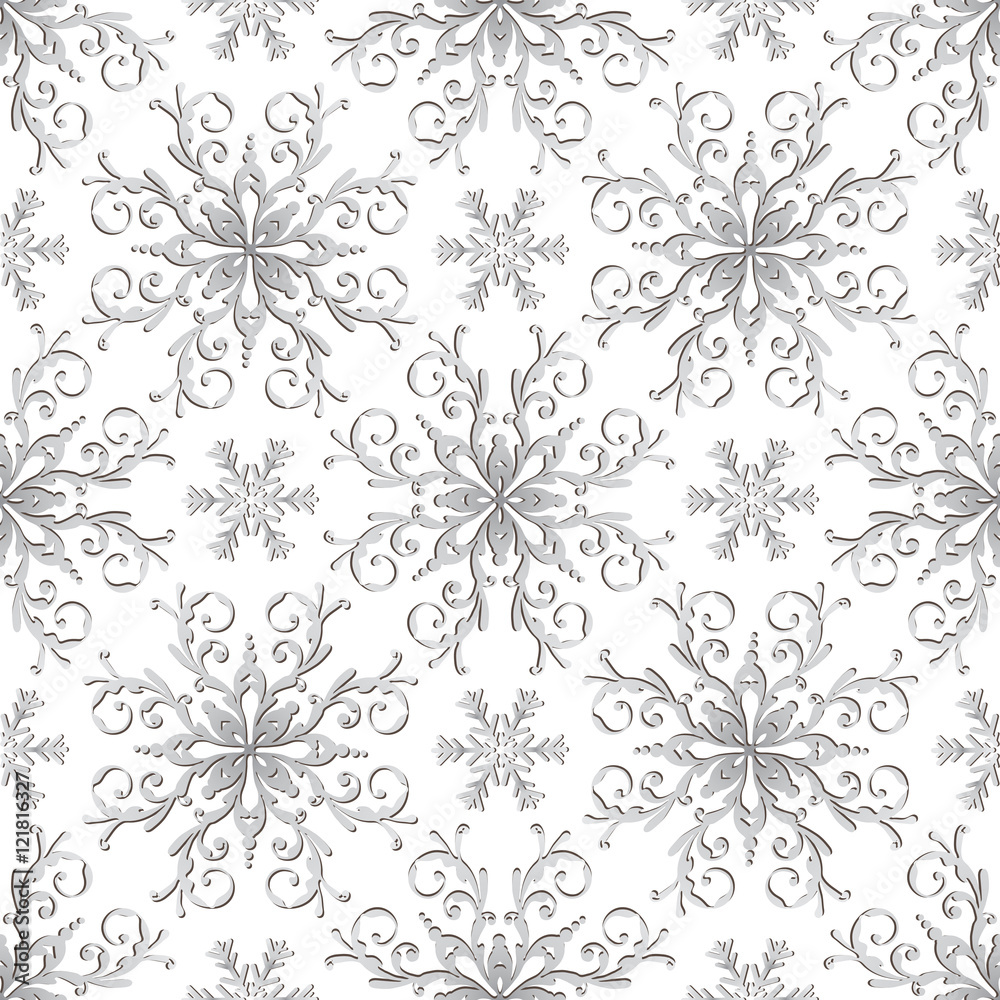 Christmas pattern with vintage silver snowflakes