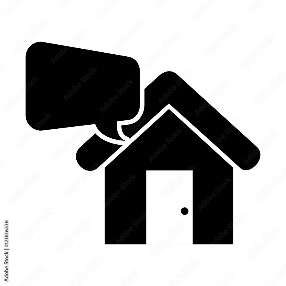 speech bubble with house shape icon silhouete. vector illustration speech bubble with house shape icon silhouete. vector illustration