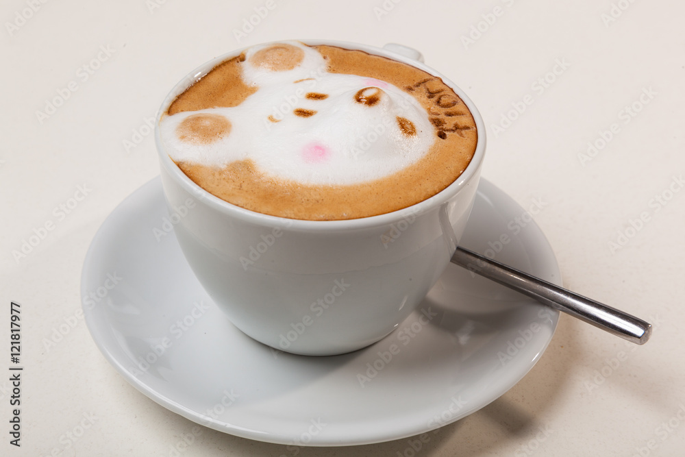 Coffee with foam in the form of dog head