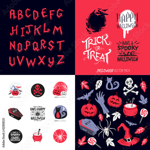 Fun Happy Halloween pack of symbols and designs. Vector illustration.