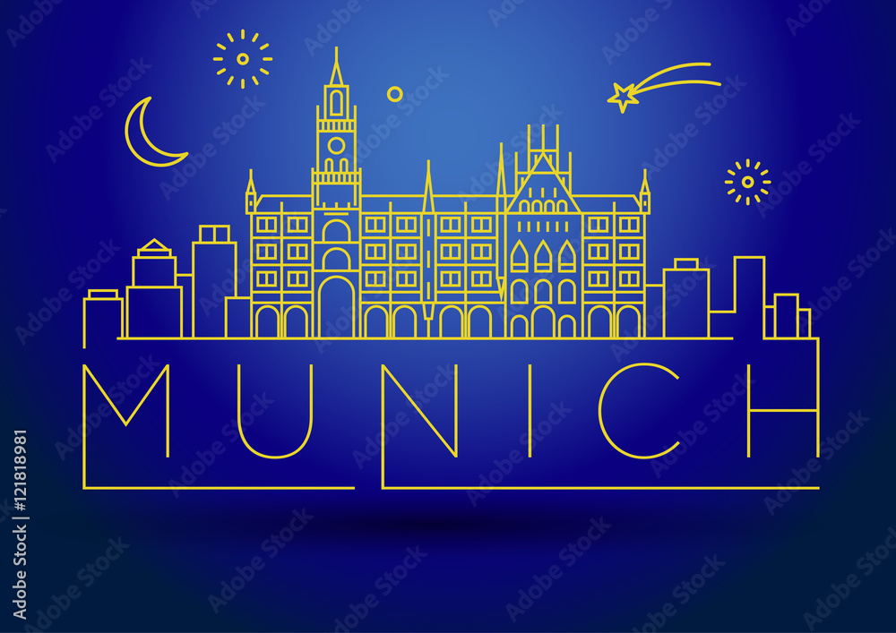 Minimal Munich City Linear Skyline with Typographic Design