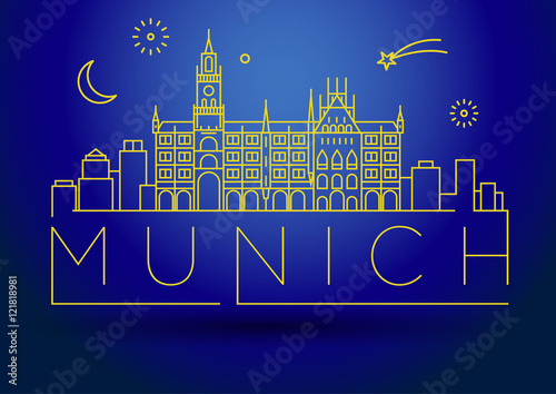 Minimal Munich City Linear Skyline with Typographic Design