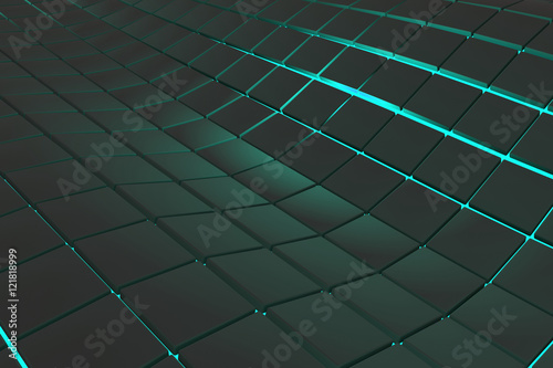 Wavy surface made of black cubes with glowing background  abstract background  3d render illustration
