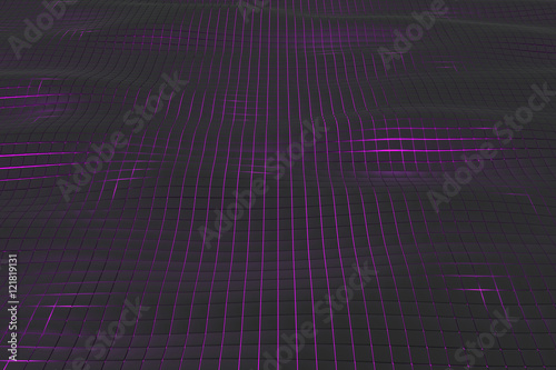 Wavy surface made of black cubes with glowing background, abstract background, 3d render illustration